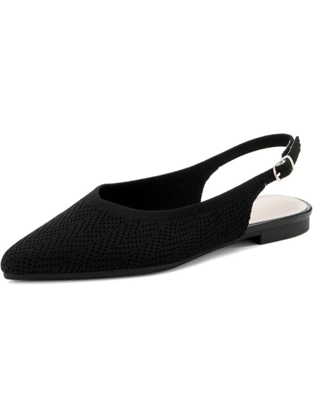 Women's Black Knit Ballet Flats Pointed Toe Buckle Strap Slip On Dressy Shoes